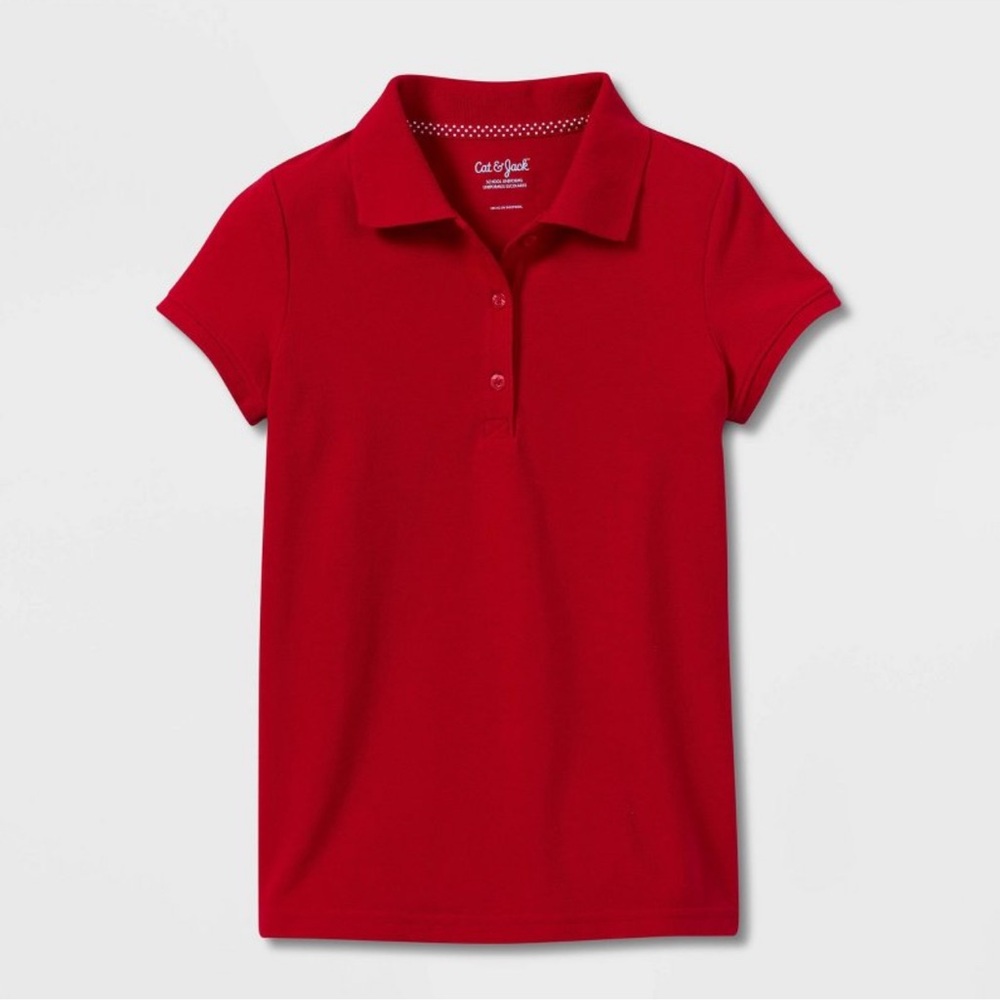 Cat & Jack Girls' Short Sleeve Pique Uniform Polo Shirt - Red, M (8)